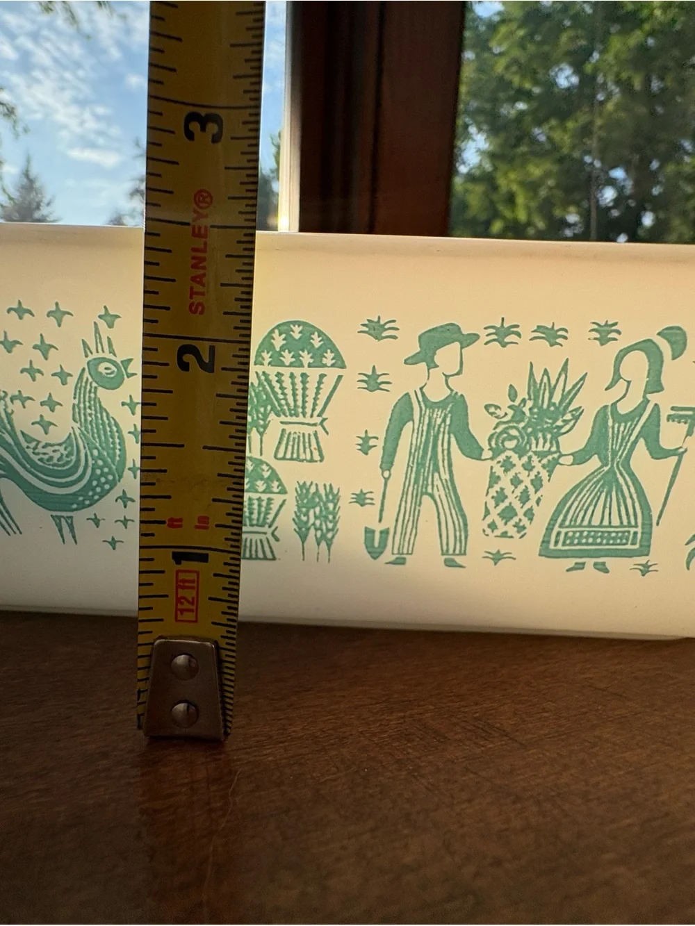 Pyrex White Baking Dish with Turquoise Folk Motif